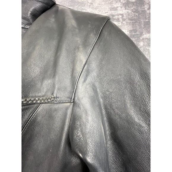 Vtg Name of Quality Products Leather Men L/XL Black Motorcycle Jacket Eagle Tag